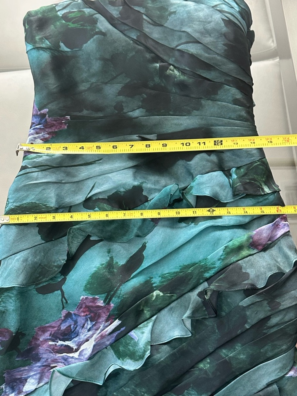 Theia Dark Teal & Purple Floral Strapless Ruffled Gown Size 8 NWT ⭐️⭐️⭐️⭐️⭐️ - Picture 10 of 11